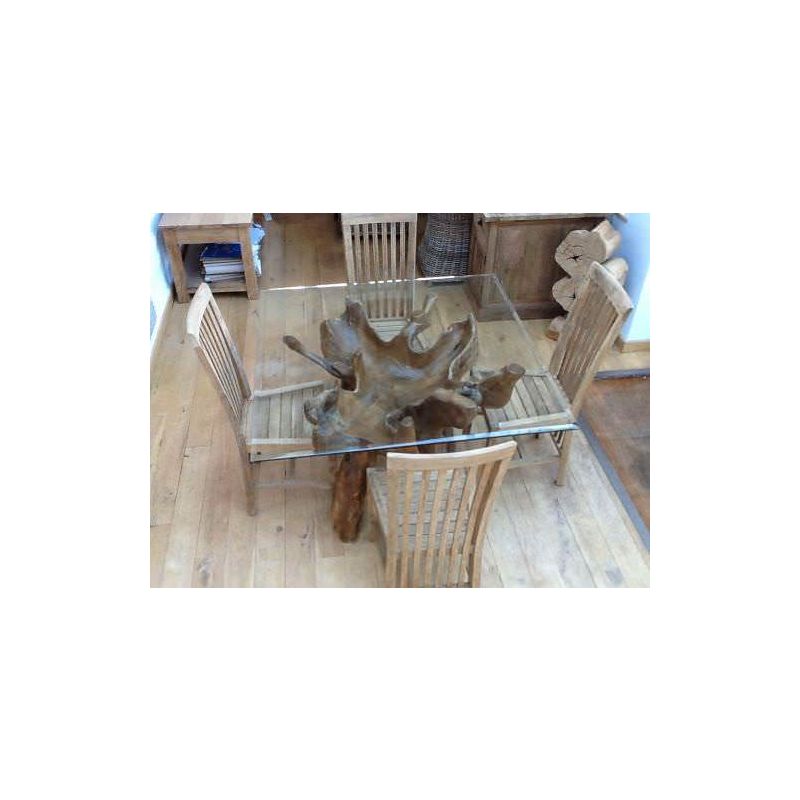 1.2m Reclaimed Teak Root Square Dining Table with 4 Santos Chairs